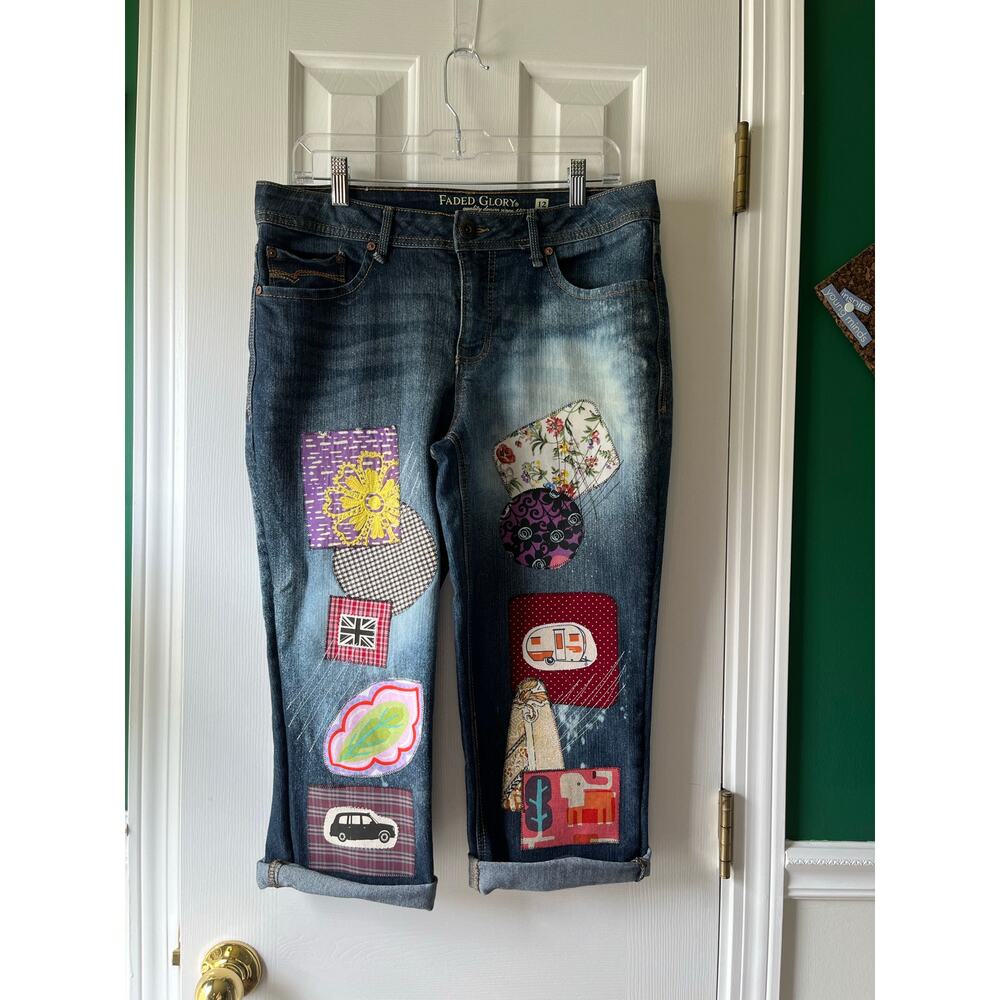Patchwork Jeans Capri Size 12